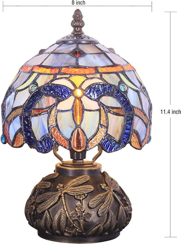 Werfactory® Small Tiffany Table Lamp with 8" Stained Glass Cloudy Style Shade, 11" Tall